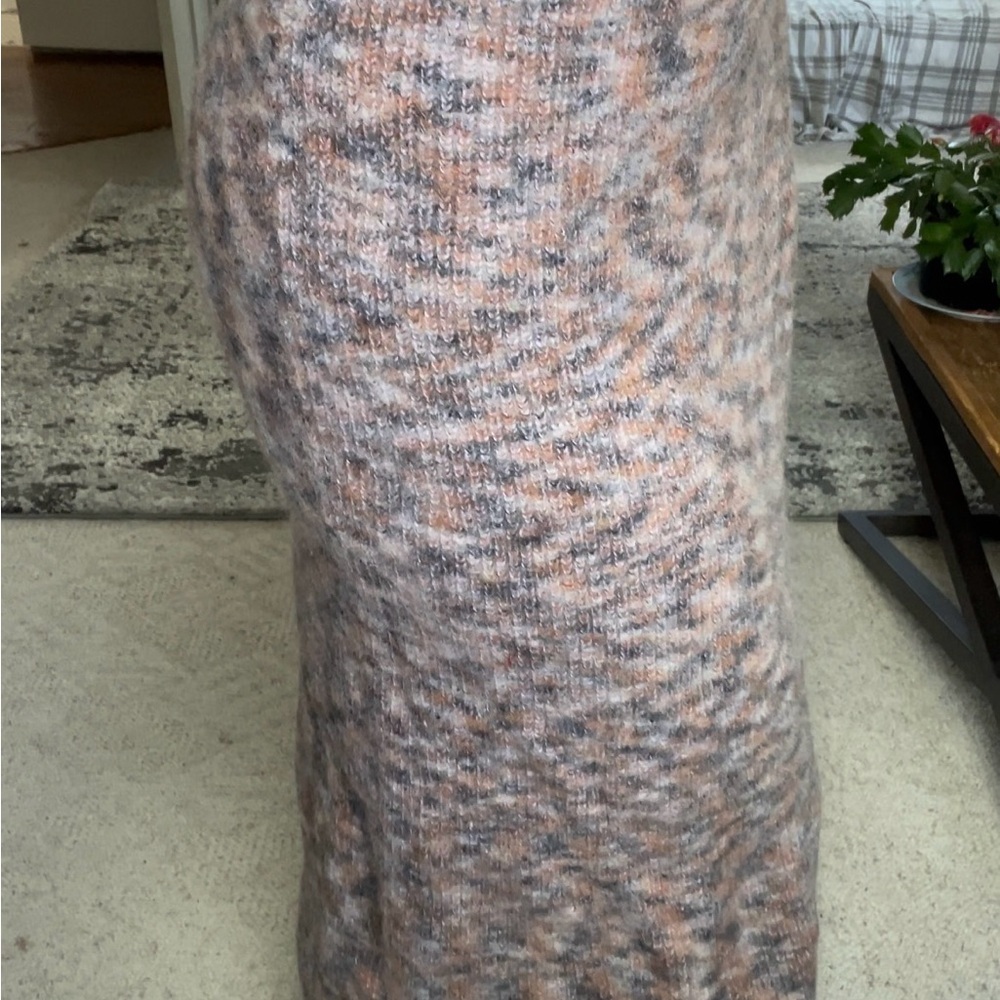 Anthropologie Pink Orange Grey Asymmetrical Pencil Midi Skirt Wool Blend Casual - Picture 7 of 8